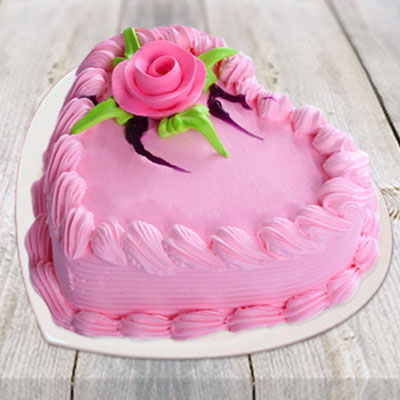 "Heart shape straw berry Eggless cake - 1kg - Click here to View more details about this Product
